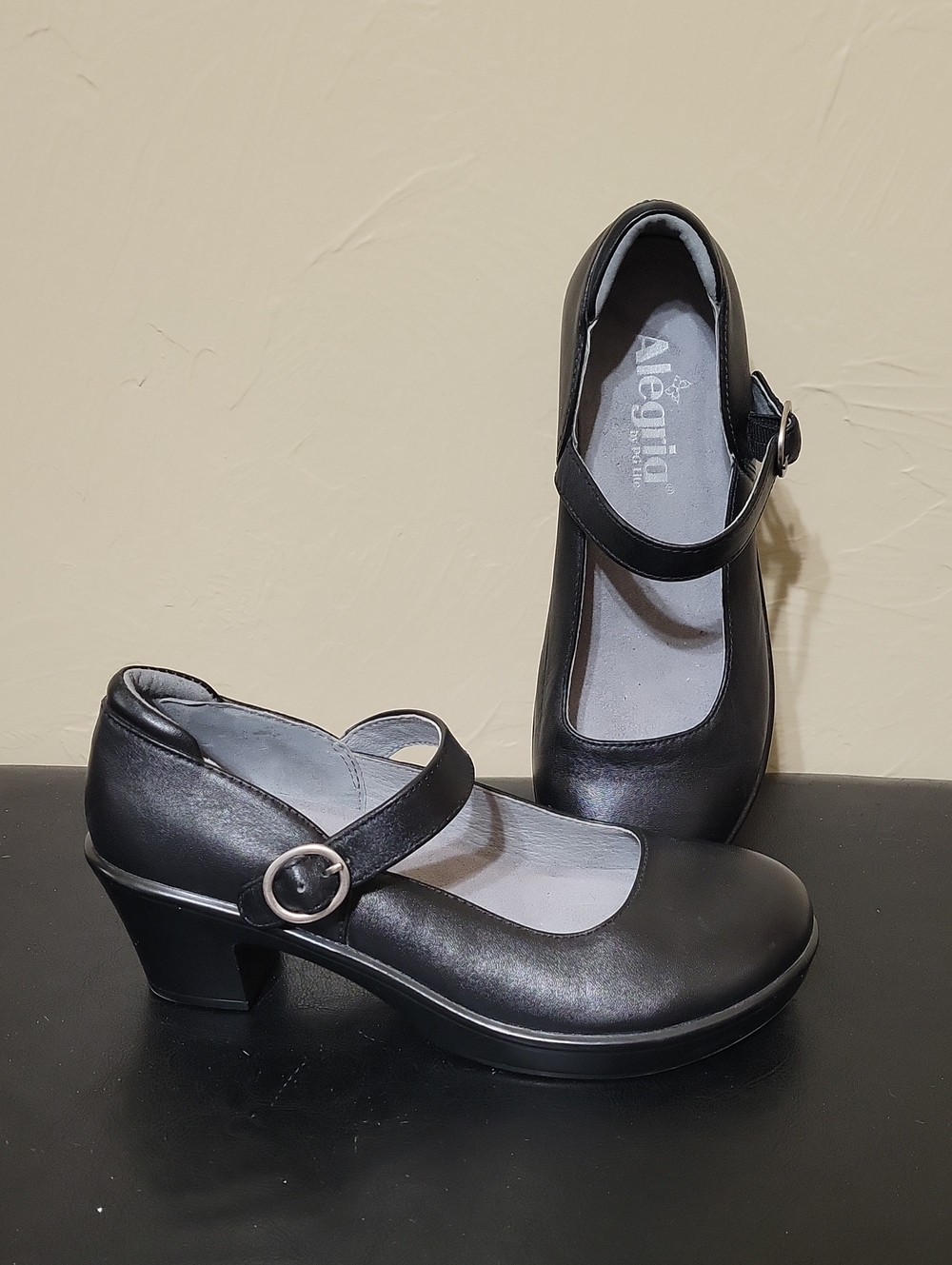 Alegria Mary Jane Harper Black Butter Block Heels Leather Minimalist